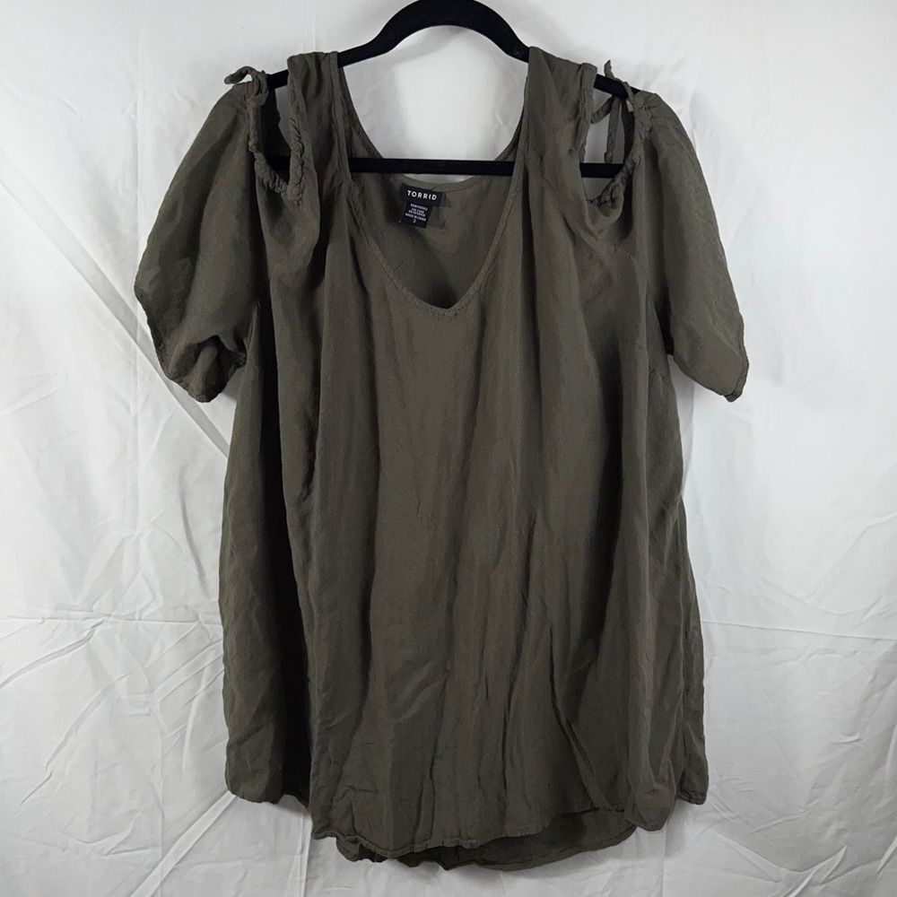 Torrid Cold Shoulder Olive Blouse 0160